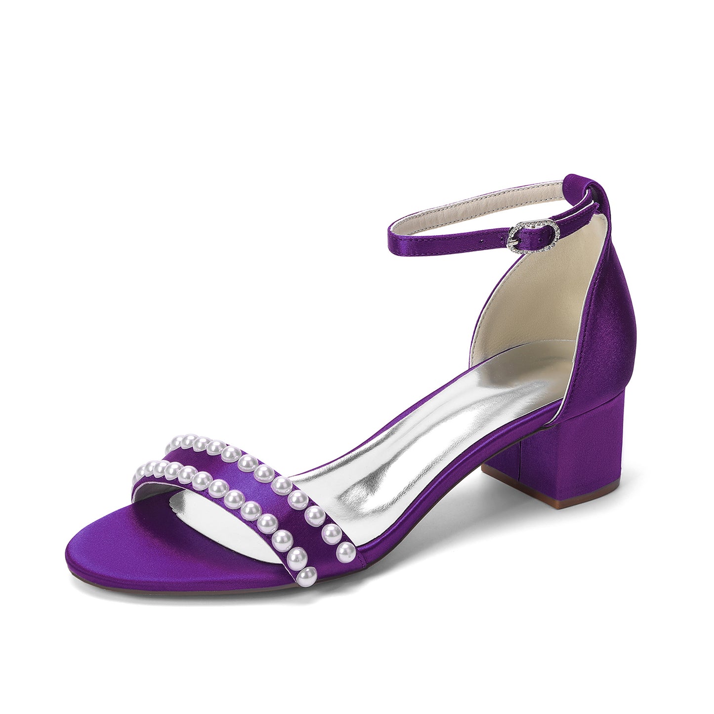 Women's Pearl Peep - Toe Ankle Strap Chunky Heel Sandals - Wedding & Party Dress Shoes