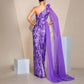 Purple Ribboned One Shoulder Sequin Prom Dress Long Evening Gown