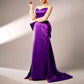 Purple Satin Prom Dress Round-Neck Long Sleeve Gown With Back Bow Embellished