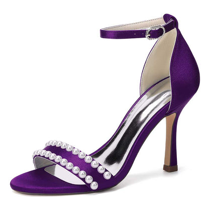 Elegant Women's Pearl Embellished Ankle Strap Stiletto High Heel Sandals - Bridal Wedding & Formal Evening Shoes