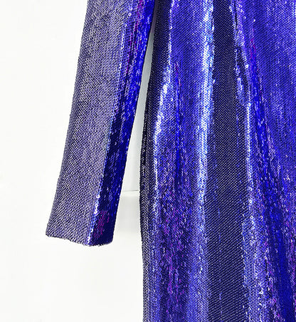 Sequin Maxi Dress – High Neck Long Sleeve Gown with Front Slit for Formal Events
