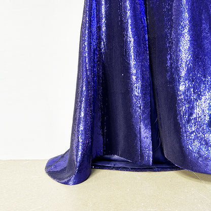 Sequin Maxi Dress – High Neck Long Sleeve Gown with Front Slit for Formal Events