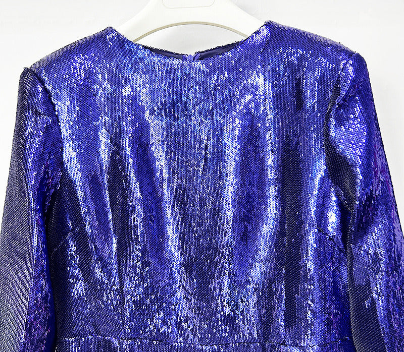 Sequin Maxi Dress – High Neck Long Sleeve Gown with Front Slit for Formal Events