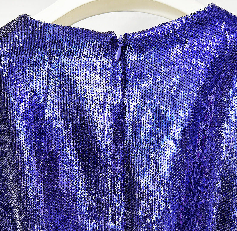 Sequin Maxi Dress – High Neck Long Sleeve Gown with Front Slit for Formal Events