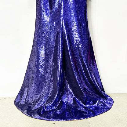 Sequin Maxi Dress – High Neck Long Sleeve Gown with Front Slit for Formal Events