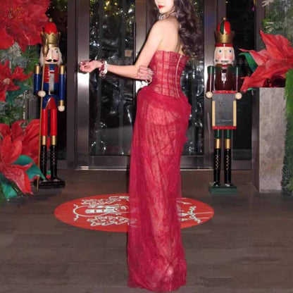 Corset Mesh Corset Slip Lace Dress – Elegant Semi-Formal Dress