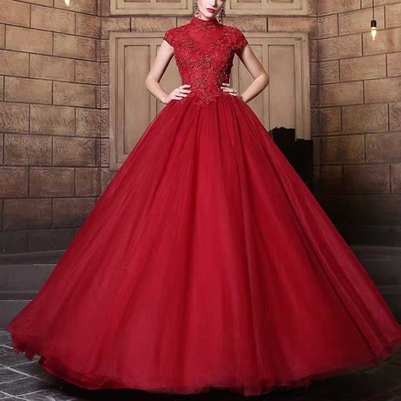 Red Ball Gown Long Prom Dress Off Shoulder Ball Gown Wedding Dress