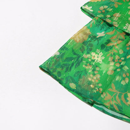 Strapless Layered Tiered Floral Print Dress Green Chic Dress
