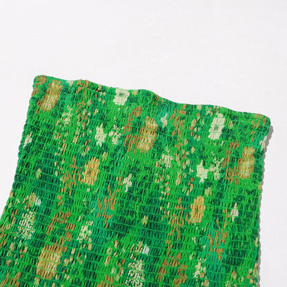 Strapless Layered Tiered Floral Print Dress Green Chic Dress