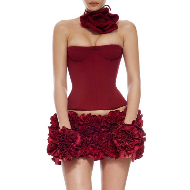 Corset Flower Two-Piece Set Mini Skirt Suit