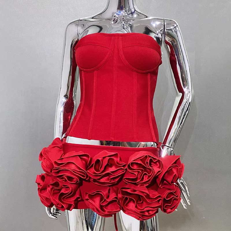 Corset Flower Two-Piece Set Mini Skirt Suit