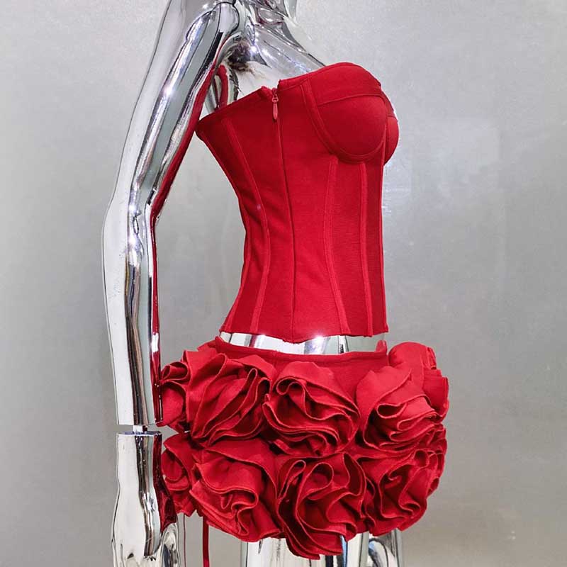 Corset Flower Two-Piece Set Mini Skirt Suit