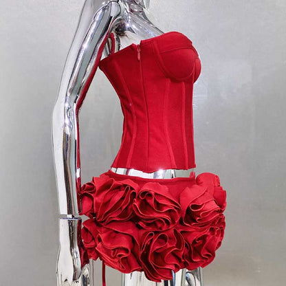 Corset Flower Two-Piece Set Mini Skirt Suit
