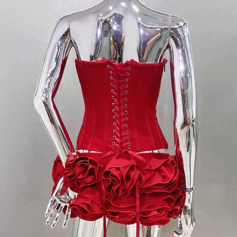 Corset Flower Two-Piece Set Mini Skirt Suit