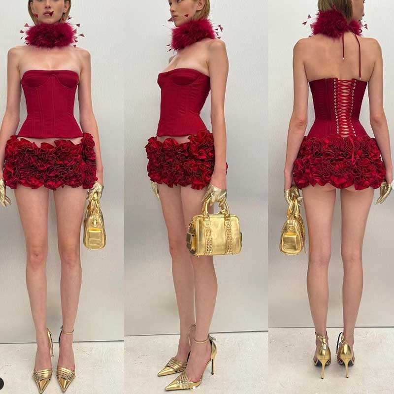 Corset Flower Two-Piece Set Mini Skirt Suit