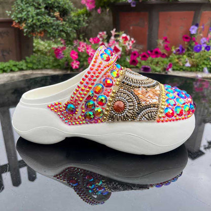 Rhinestone Flat Wedding Sneakers Round Toe Clog Shoes Multicolor Slip On Mules