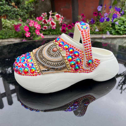 Rhinestone Flat Wedding Sneakers Round Toe Clog Shoes Multicolor Slip On Mules