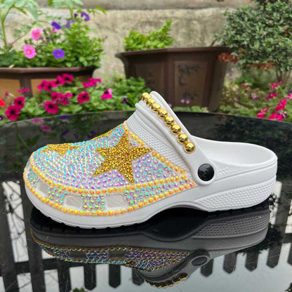 Rhinestone Flat Wedding Sneakers Round Toe Clog Shoes Slip On Mules