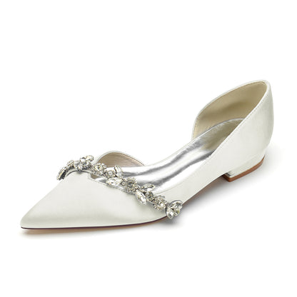 Rhinestones Flat Prom Shoes Slip-On Satin Dress Shoeses