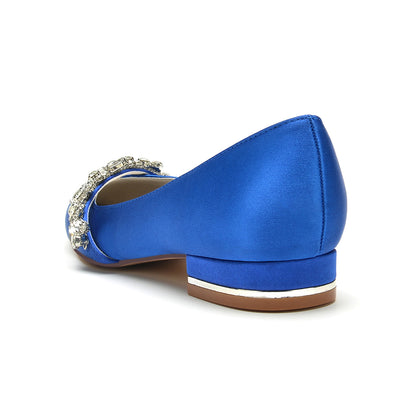Rhinestones Flat Prom Shoes Slip-On Satin Dress Shoeses