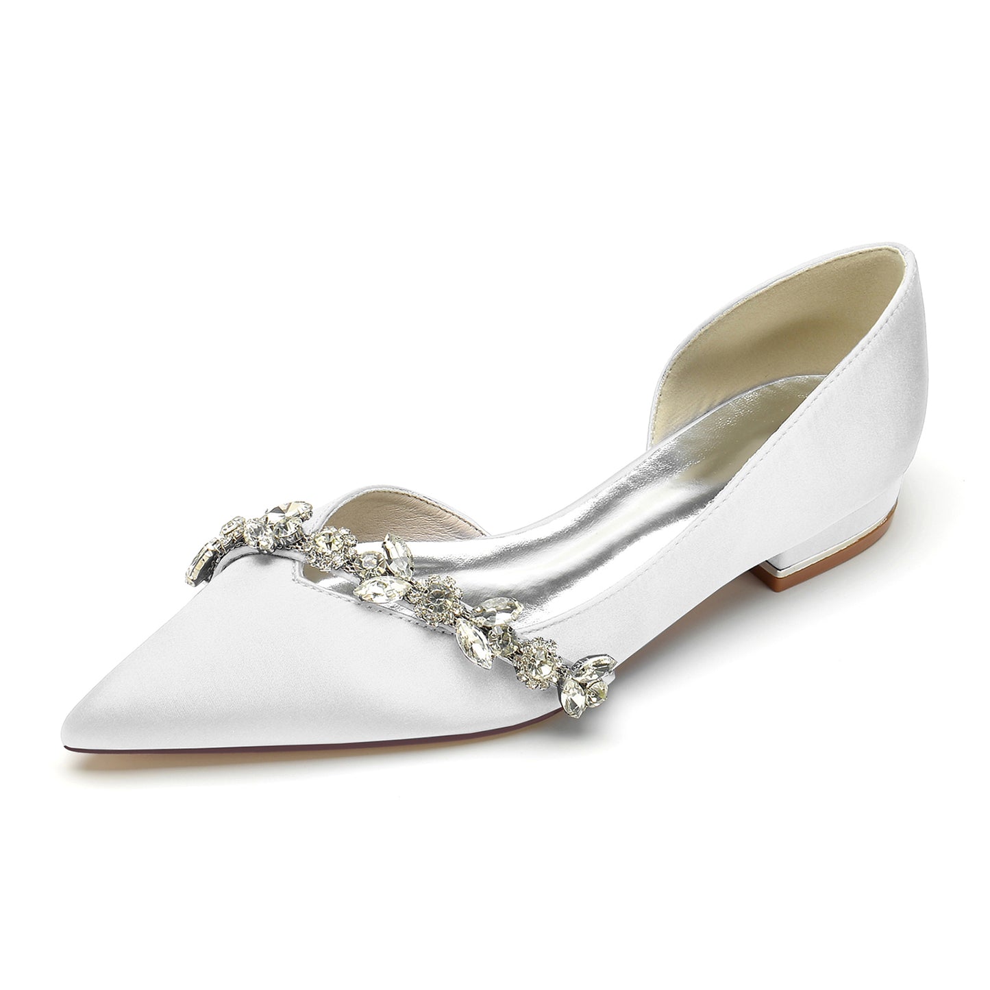 Rhinestones Flat Prom Shoes Slip-On Satin Dress Shoeses
