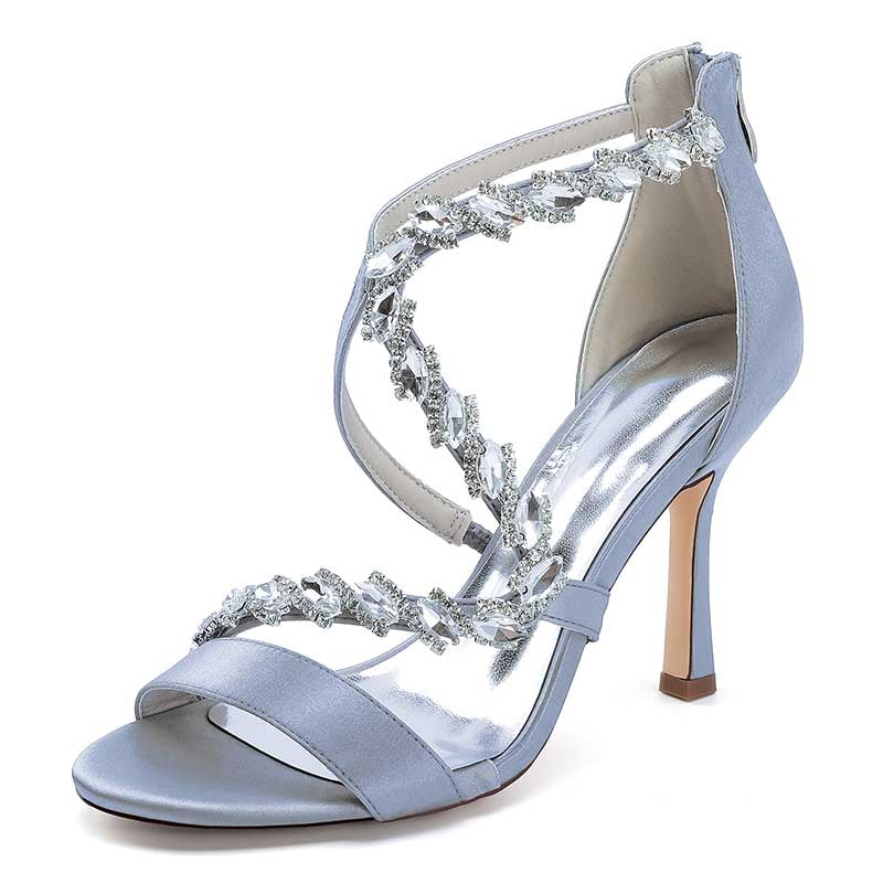 Rhinestones Prom Heels Formal Shoes Satin High Heel Wedding Shoes