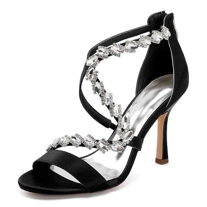 Rhinestones Prom Heels Formal Shoes Satin High Heel Wedding Shoes