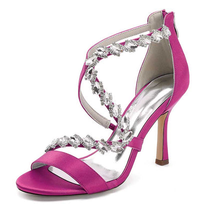 Rhinestones Prom Heels Formal Shoes Satin High Heel Wedding Shoes