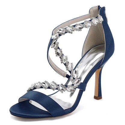 Rhinestones Prom Heels Formal Shoes Satin High Heel Wedding Shoes