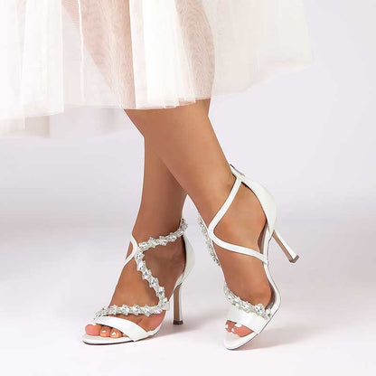 Rhinestones Prom Heels Formal Shoes Satin High Heel Wedding Shoes