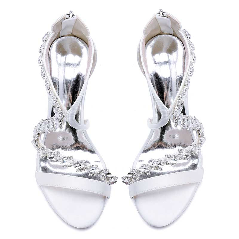 Rhinestones Prom Heels Formal Shoes Satin High Heel Wedding Shoes