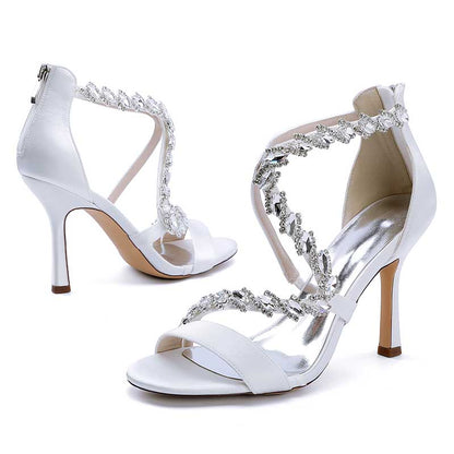 Rhinestones Prom Heels Formal Shoes Satin High Heel Wedding Shoes