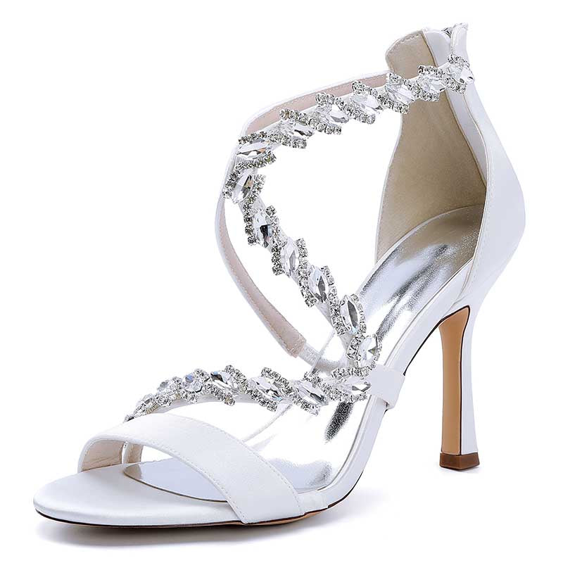 Rhinestones Prom Heels Formal Shoes Satin High Heel Wedding Shoes