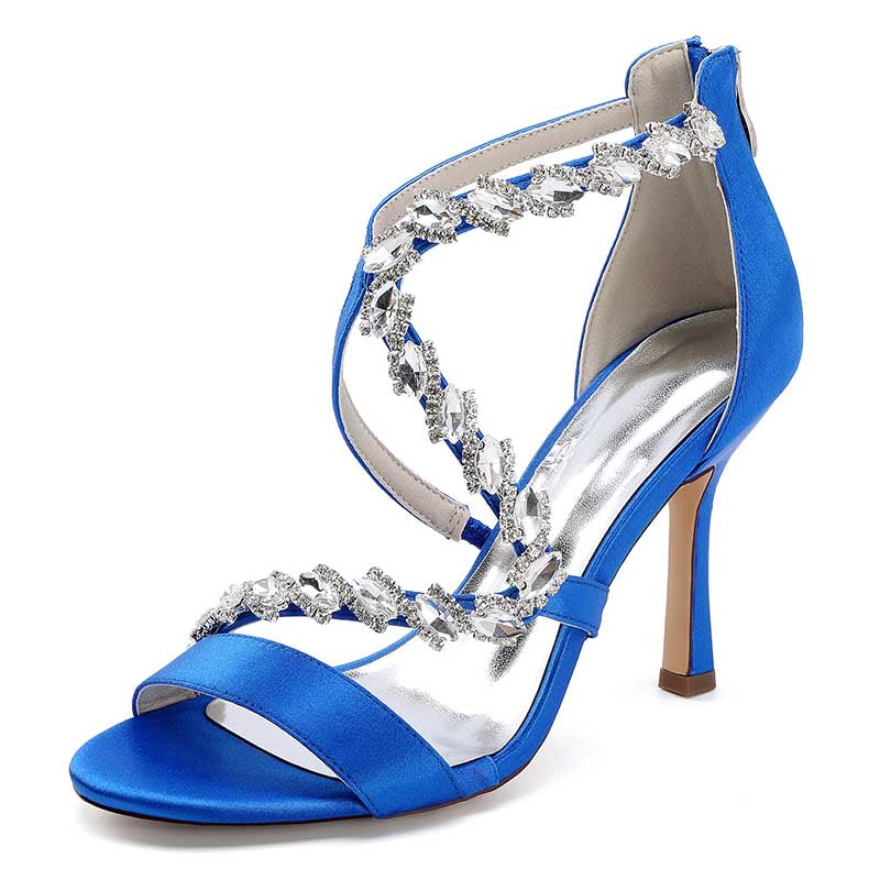 Rhinestones Prom Heels Formal Shoes Satin High Heel Wedding Shoes