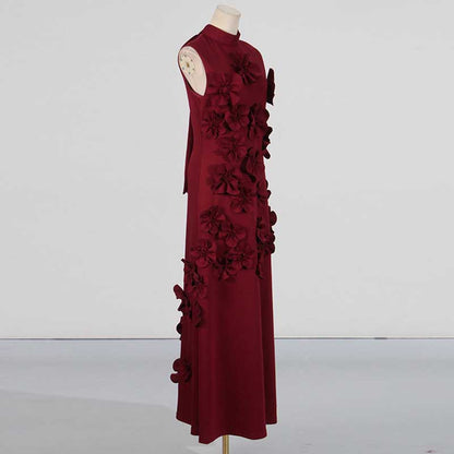 Rose Flower Maxi Dress Sleeveless Quince Gown