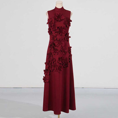 Rose Flower Maxi Dress Sleeveless Quince Gown