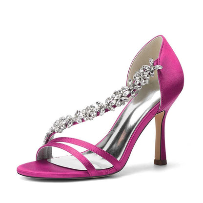 Rhinestone High Heel Sandals | Bridal Wedding Shoes | Open Toe Elegant Dress Footwear