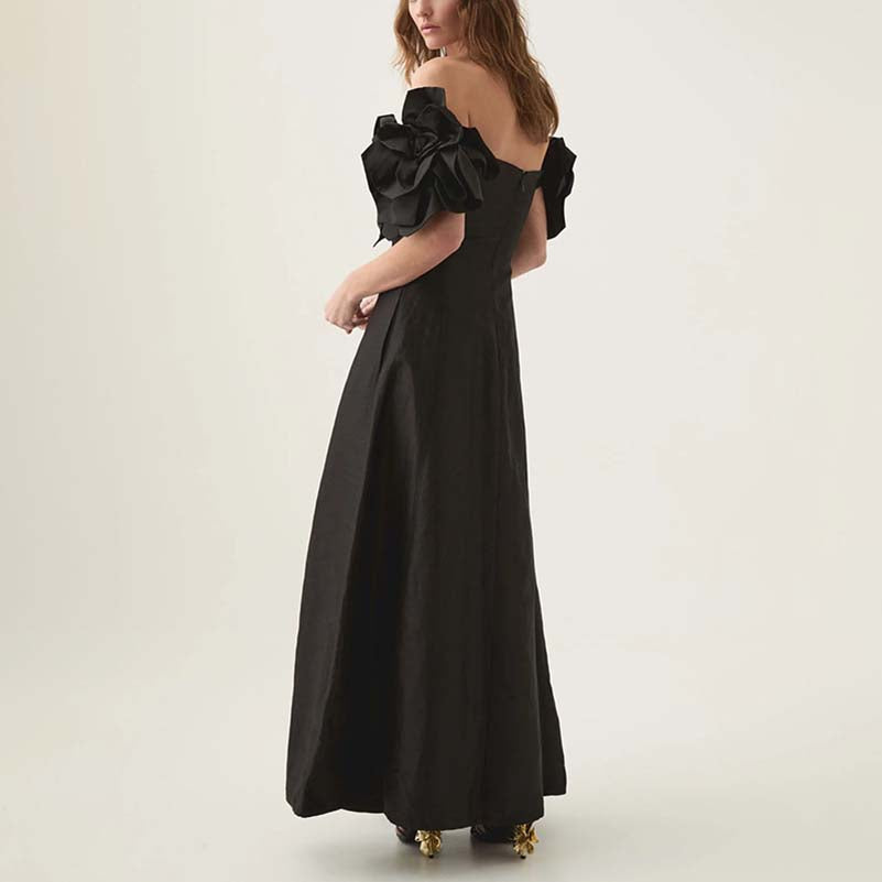 Rosette Off The Shoulder Maxi Dress