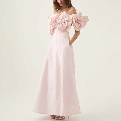 Rosette Off The Shoulder Maxi Dress