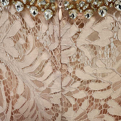 Round-Neck Beaded-Embellished Lace Midi Dress For Women