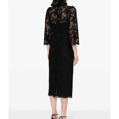 Round-Neck Beaded-Embellished Lace Midi Dress For Women