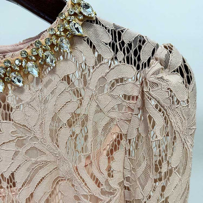 Round-Neck Beaded-Embellished Lace Midi Dress For Women