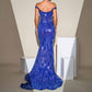 Royal Blue Off-The-Shoulder Prom Dress Sequin High Split Long Evening Dress