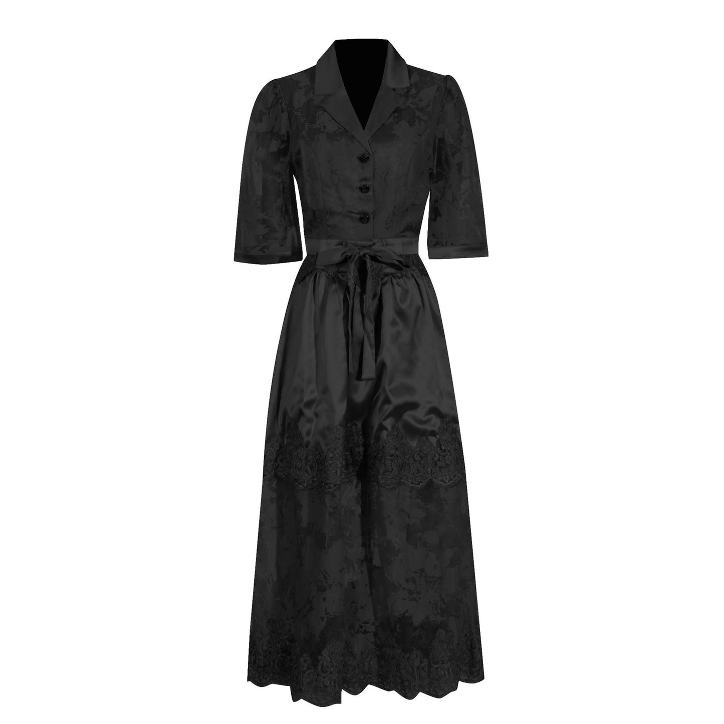 Shirt Collar Two Piece Midi Skirt Suit With Half-Sleeves