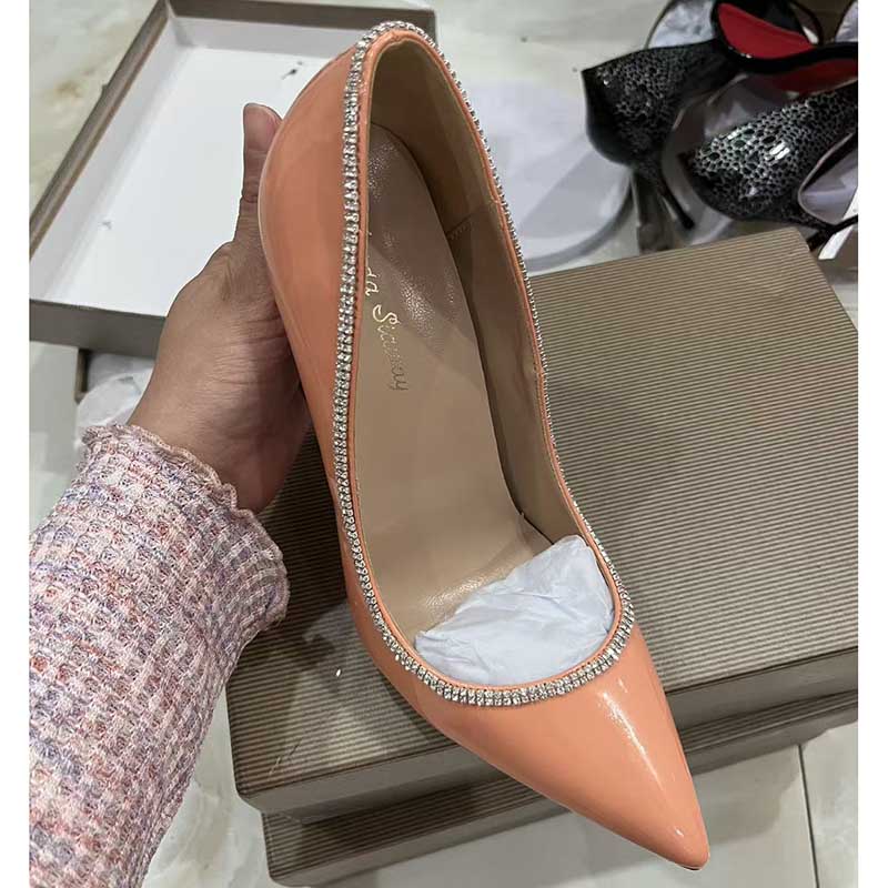 Salmon Pink Rhinestone Stiletto - Custom Plus Size Pumps