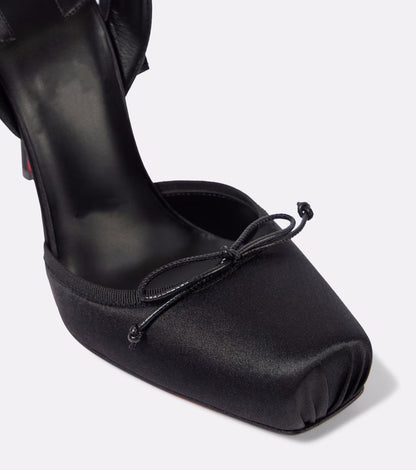 Satin Ballet Heels with Ribbon Ties | Square Toe Lace-Up Sandals