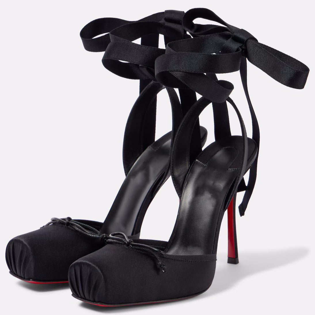 Satin Ballet Heels with Ribbon Ties | Square Toe Lace-Up Sandals