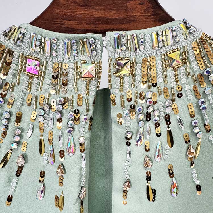 Satin Embellished Cape Detail Maxi Dress Evening Gown