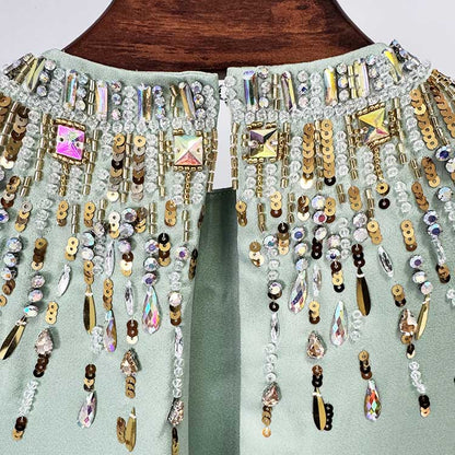 Satin Embellished Cape Detail Maxi Dress Evening Gown