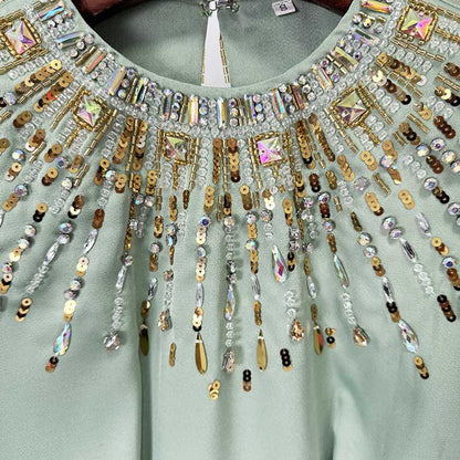 Satin Embellished Cape Detail Maxi Dress Evening Gown